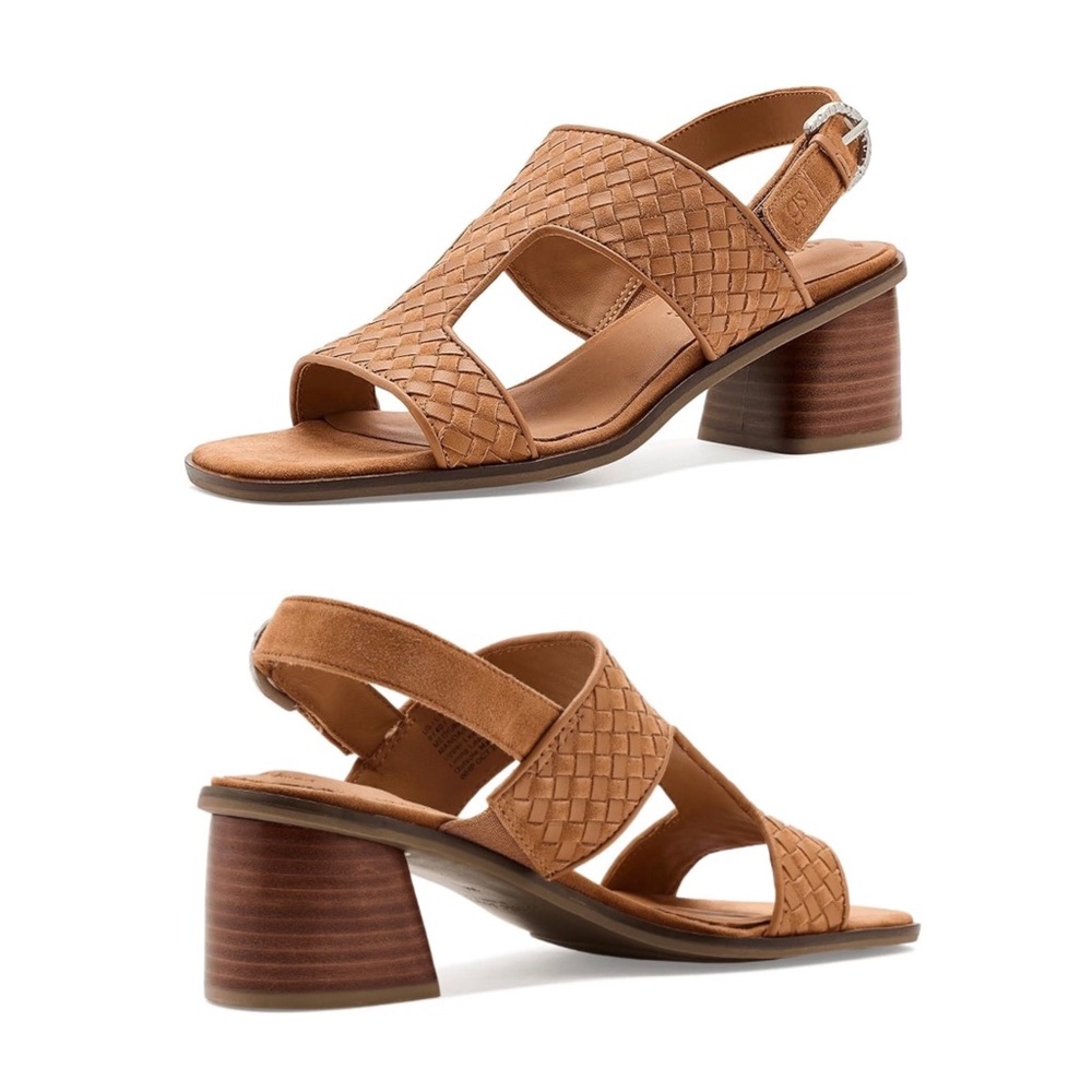 $189 Gentle Souls Manda Brown Woven Leather Square Toe Block Heels Sandals Sz 9